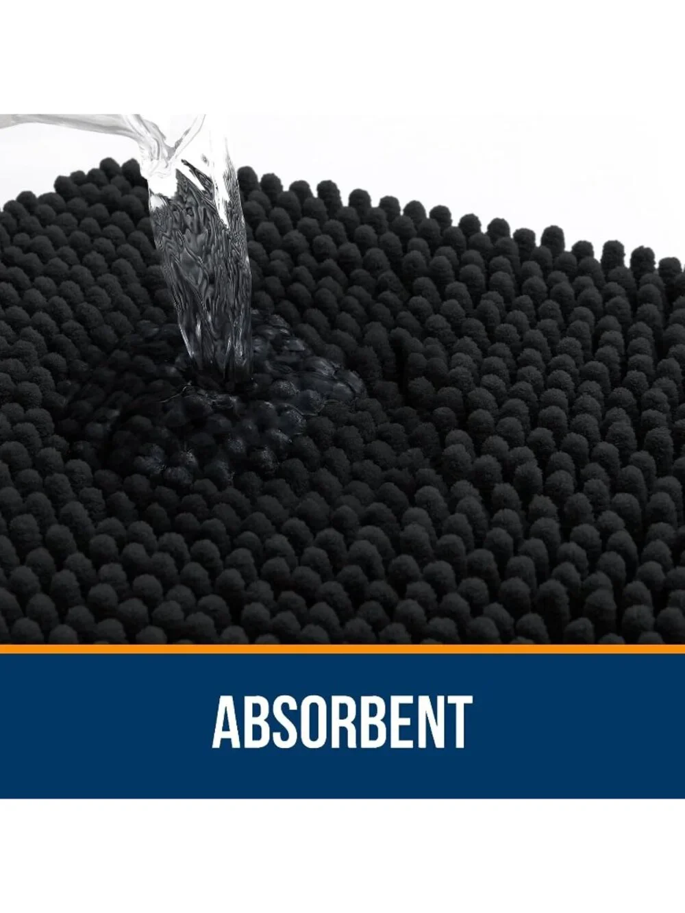 New Bathroom Rugs 24x16, Soft Absorbent Chenille Bath Mats, Quick Dry, Black
